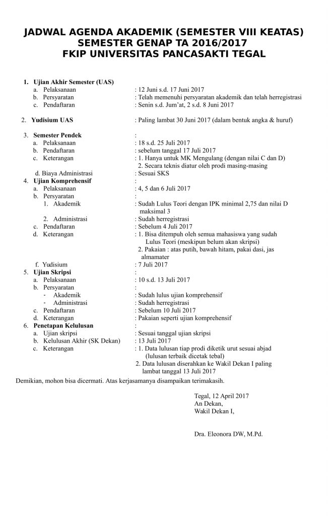 JADWAL AGENDA AKADEMIK smt 8-1 Agenda Akademik untuk Semester 8